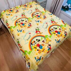 Vintage Cotton Disney Mickey Mouse Rainbow Blanket/Bedspread/Coverlet